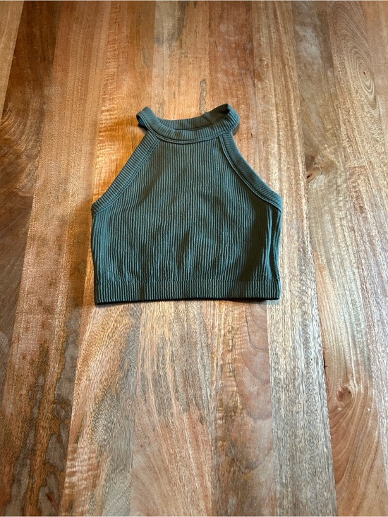 aerie Tops - aerie Olive Ribbed Halter Crop Top